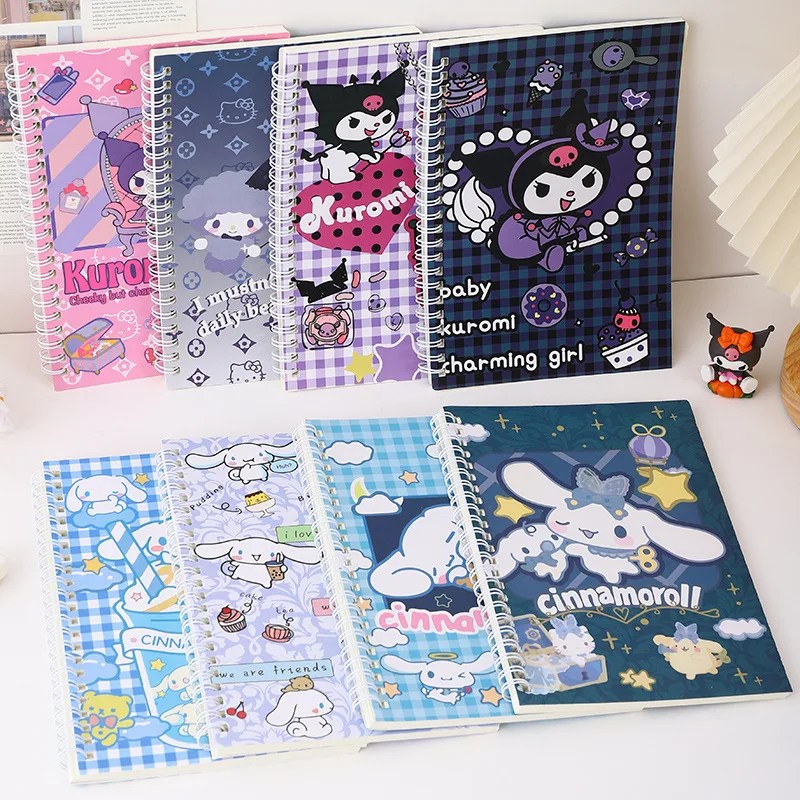 4/8 adet Kuromi Cinnamoroll dizüstü A5 bobin kitap Sanrio not defteri karikatür yatay dizüstü toptan öğrenci ofis malzemeleri