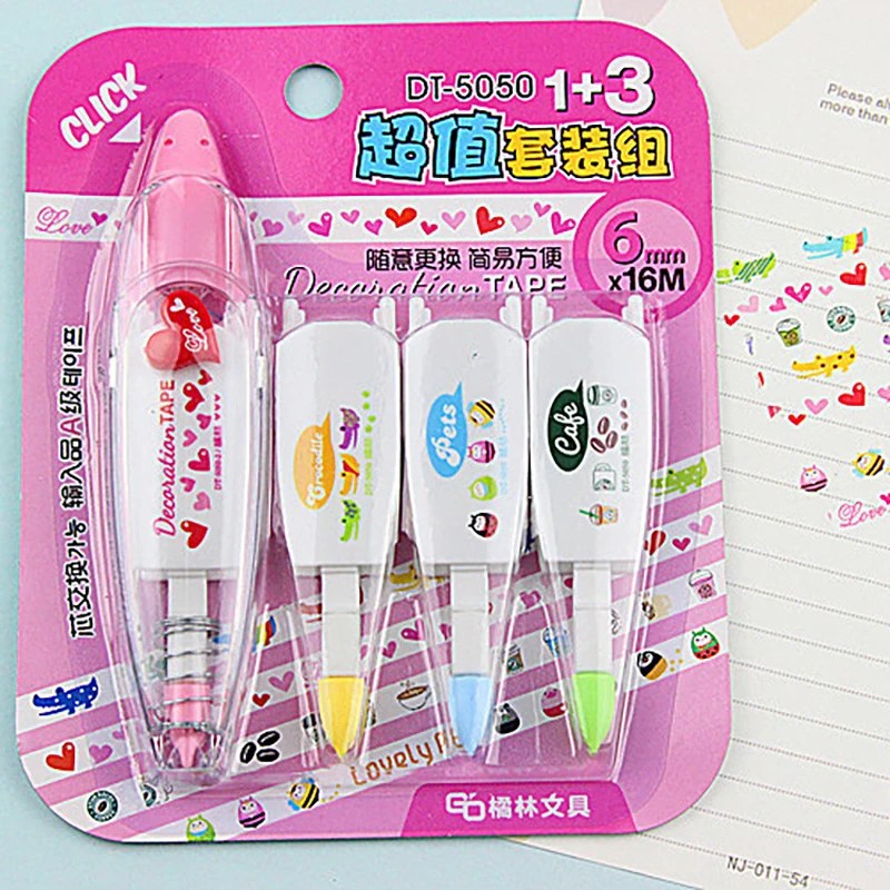 4 adet düzeltme bantlar dolum seti Kawaii hayvanlar karikatür dekoratif basın tipi sevimli günlüğü kırtasiye dekorasyon okul Supplie