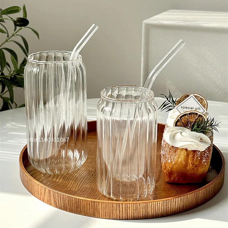 400/500ml çizgili şeffaf içme dudak payet ile kahve bardağı fincan şarap süt bira kola suyu soğuk Drinkware el yapımı olabilir