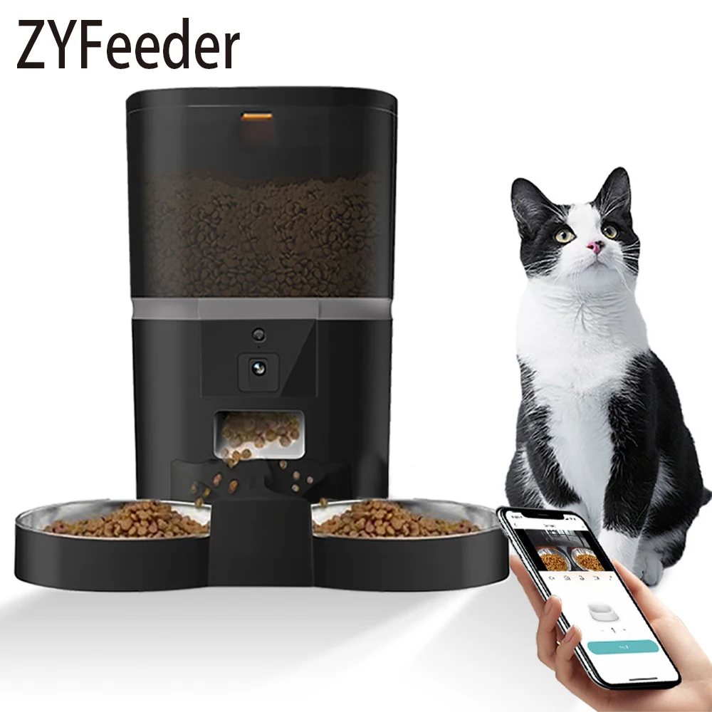 4L otomatik kedi besleyici akıllı evcil hayvan besleyici kediler için küçük köpekler gıda dağıtıcı kamera kaydedici zamanlama kantitatif çift kase