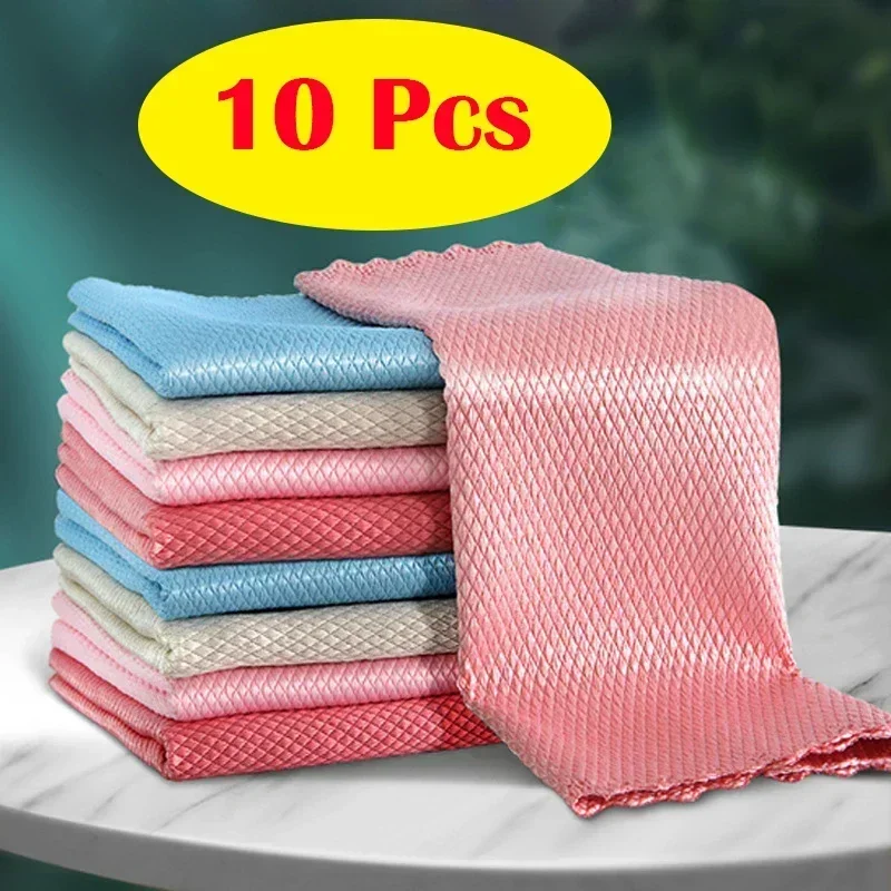5/10 adet Anti-yağ balık pulu mendil verimli mutfak mikrofiber ölçekli yıkama paçavra temiz havlu bezleri ev aletleri bulaşık temizleme