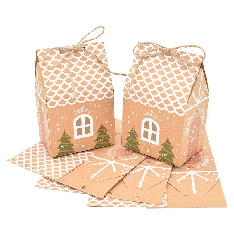 5/10 adet noel ev şekli şeker kutusu hediye keseleri noel DIY çerez şeker ambalaj kutuları parti dekorasyon yılbaşı ağacı kolye