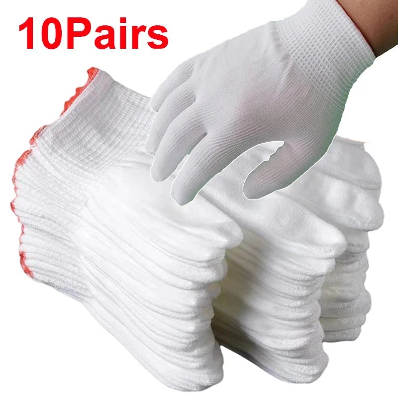 5/10Pairs naylon ince eldiven elastik iş eldivenleri kaymaz aşınmaya dayanıklı eldiven bahçe emek iş ev temizlik araçları için