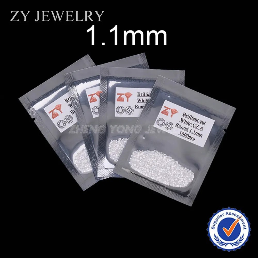 5A Kalite 1000 adet/grup 1.1mm Yuvarlak Parlak Kesim Beyaz CZ Taş Sentetik Kübik zirkon taşı Takı Için