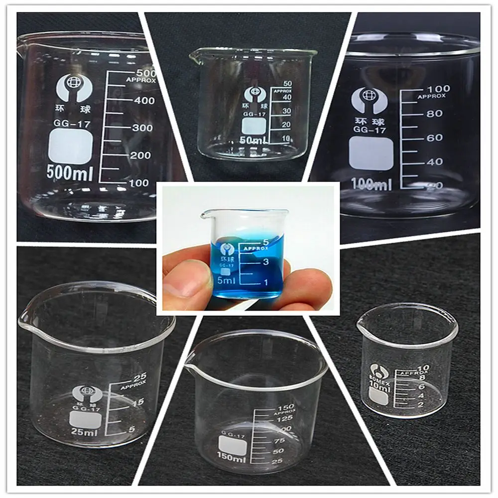 5ml 10ml 50ml 100ml GG-17 borosilikat cam düşük formu beher kimya Lab ağır duvar Lab borosilikat cam beher