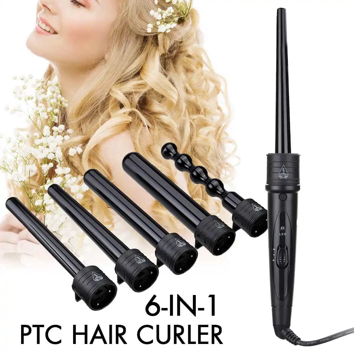 6 in 1 9-32mm değiştirilebilir profesyonel seramik saç bigudi dönen bukle makinesi değnek değnek Curlers saç bakımı şekillendirici araçları - Görsel 2