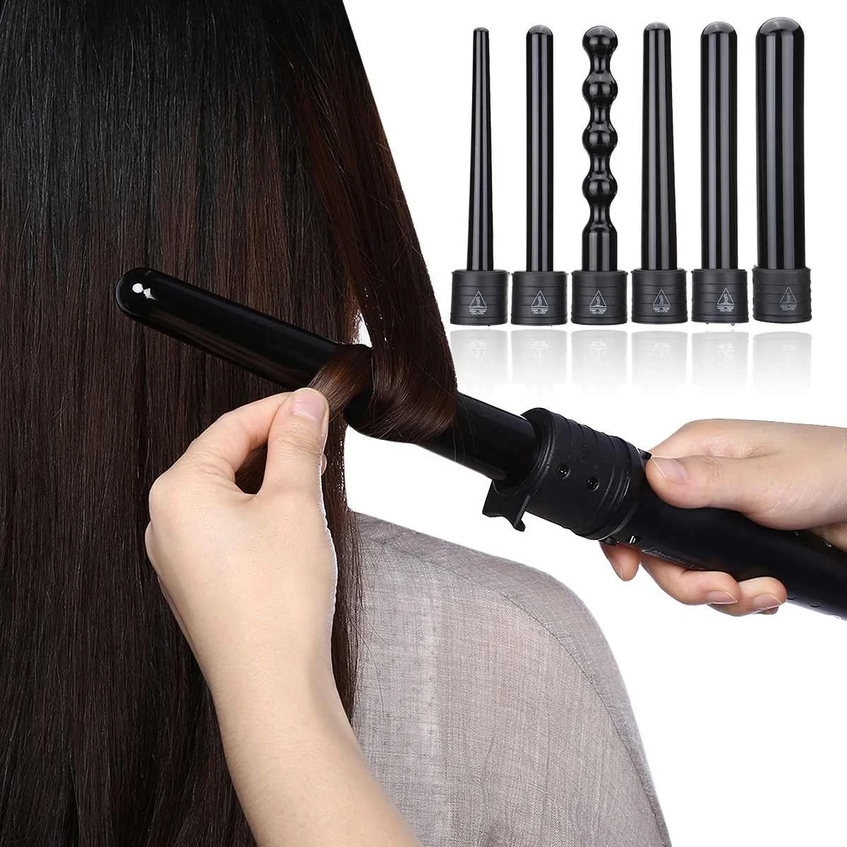 6 in 1 9-32mm değiştirilebilir profesyonel seramik saç bigudi dönen bukle makinesi değnek değnek Curlers saç bakımı şekillendirici araçları - Görsel 3