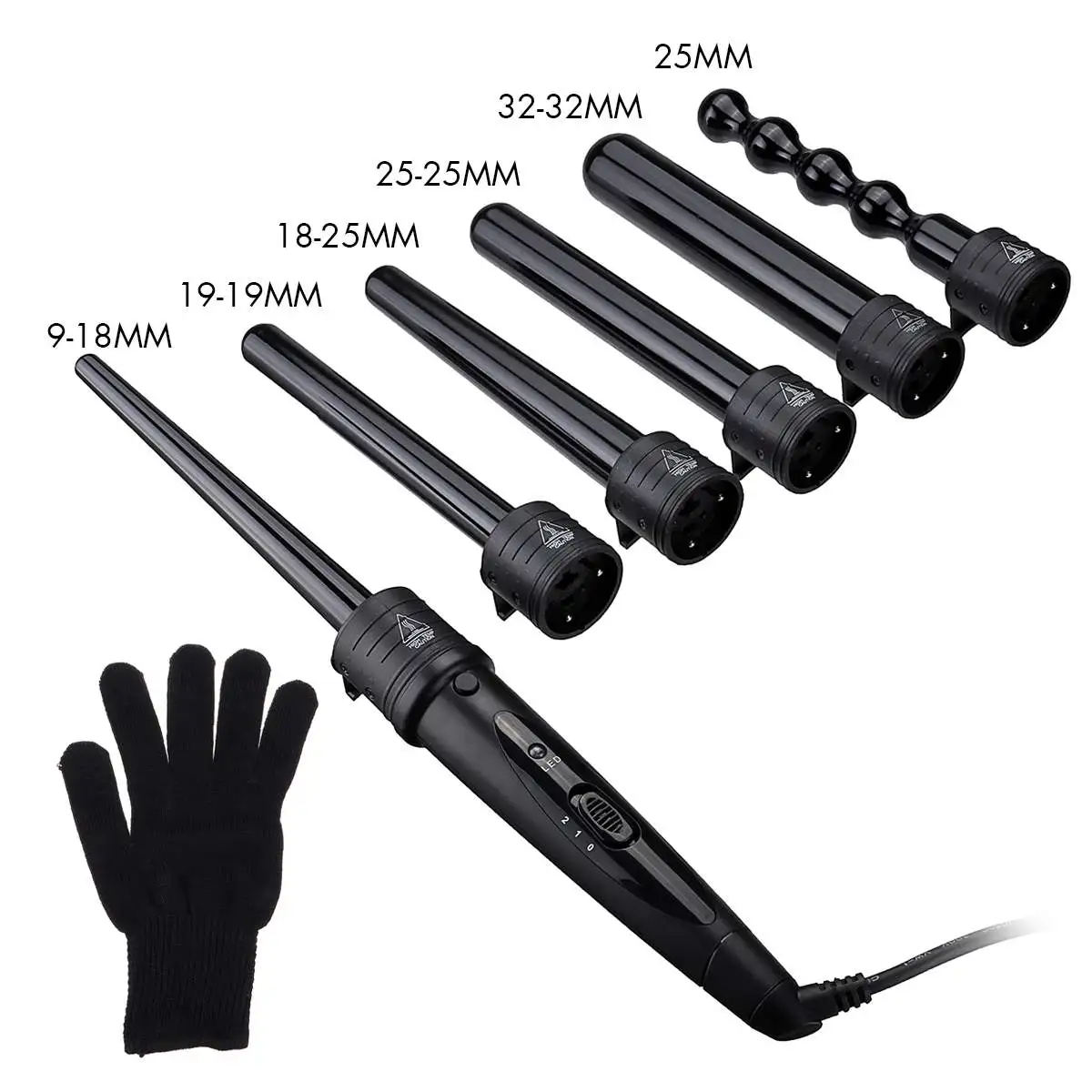 6 in 1 9-32mm değiştirilebilir profesyonel seramik saç bigudi dönen bukle makinesi değnek değnek Curlers saç bakımı şekillendirici araçları - Görsel 6