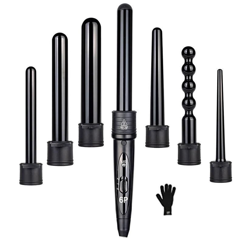 6 in 1 9-32mm değiştirilebilir profesyonel seramik saç bigudi dönen bukle makinesi değnek değnek Curlers saç bakımı şekillendirici araçları - Görsel 1