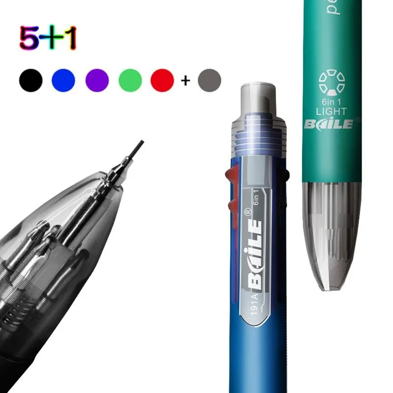 6-in-1 yaratıcı renkli tükenmez kalem itme tipi kalemler İşlevli kişilik altı renk basın kalemler okul ofis kaynağı