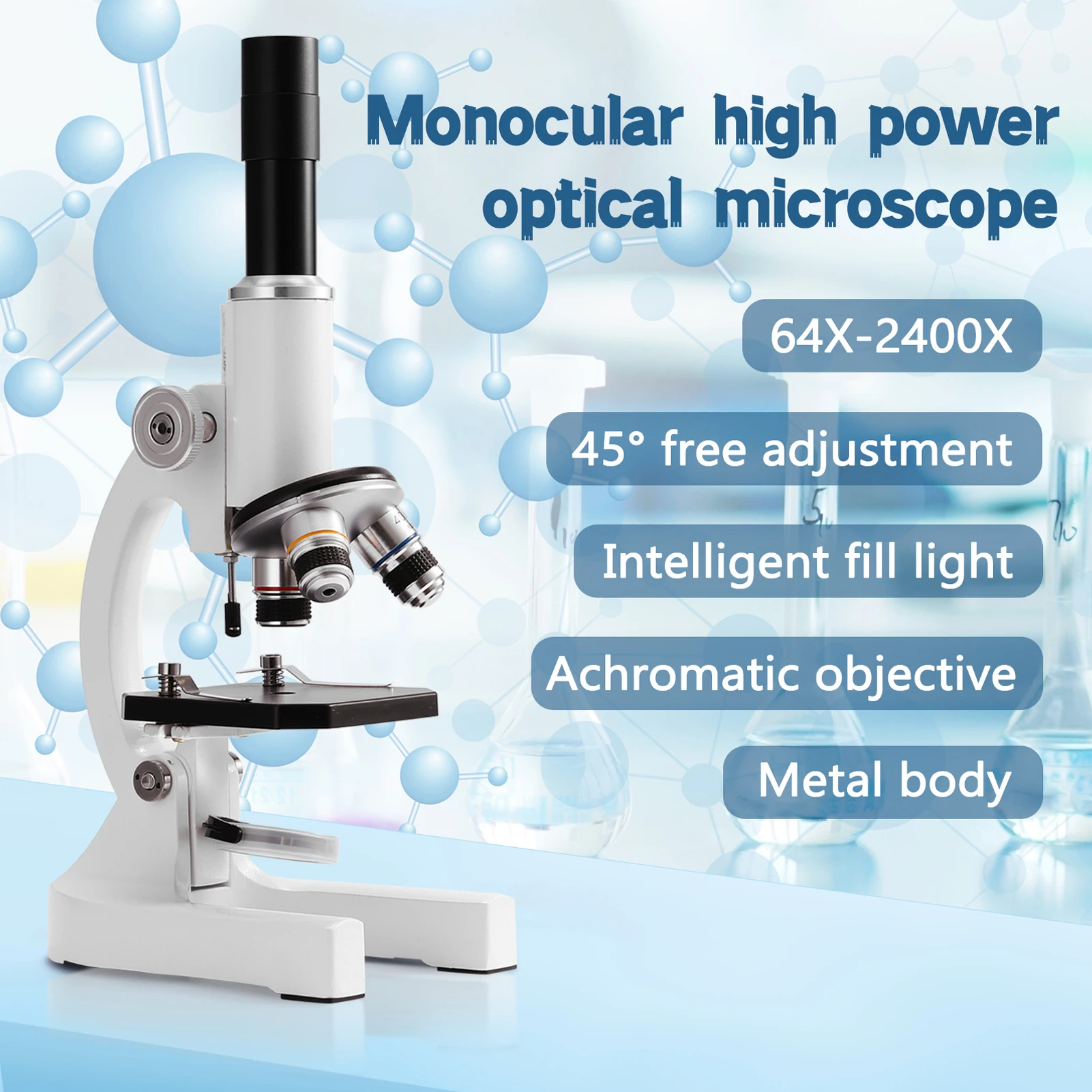 64X-2400X monoküler optik mikroskop ilkokul bilim deneysel biyoloji öğretim mikroskop çocuk doğum günü hediyesi - Görsel 1