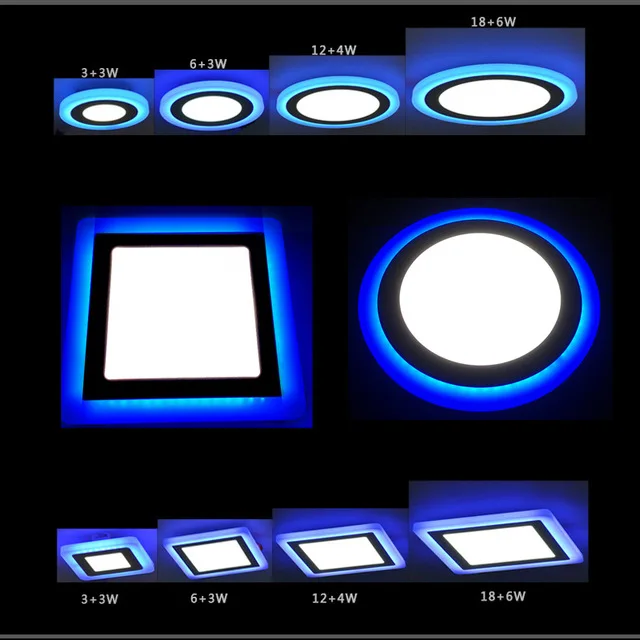 6W 9W 16W 24W led tavan gömme panel AYDINLATMA Painel lamba ev dekorasyon yuvarlak kare Led paneli Downlight mavi + beyaz 2 renk