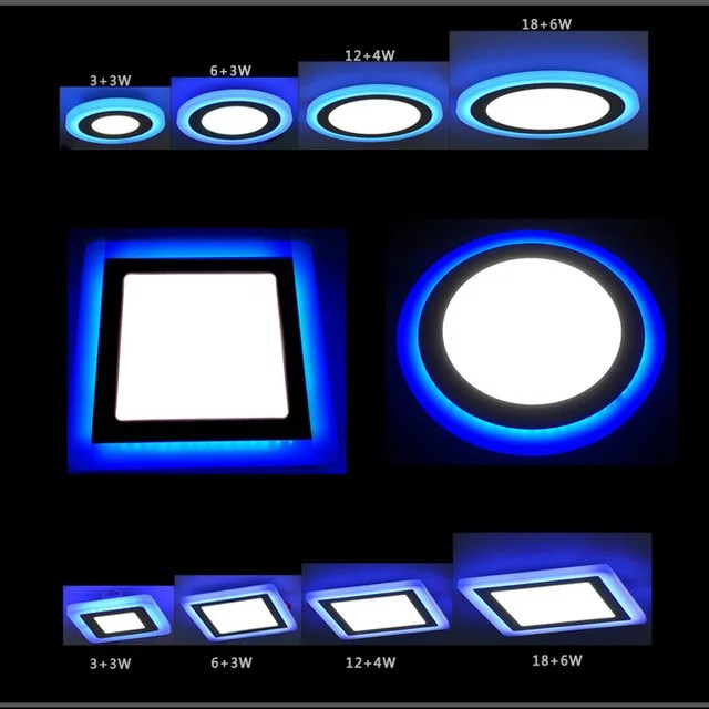 6W 9W 16W 24W led tavan gömme panel AYDINLATMA Painel lamba ev dekorasyon yuvarlak kare Led paneli Downlight mavi + beyaz 2 renk