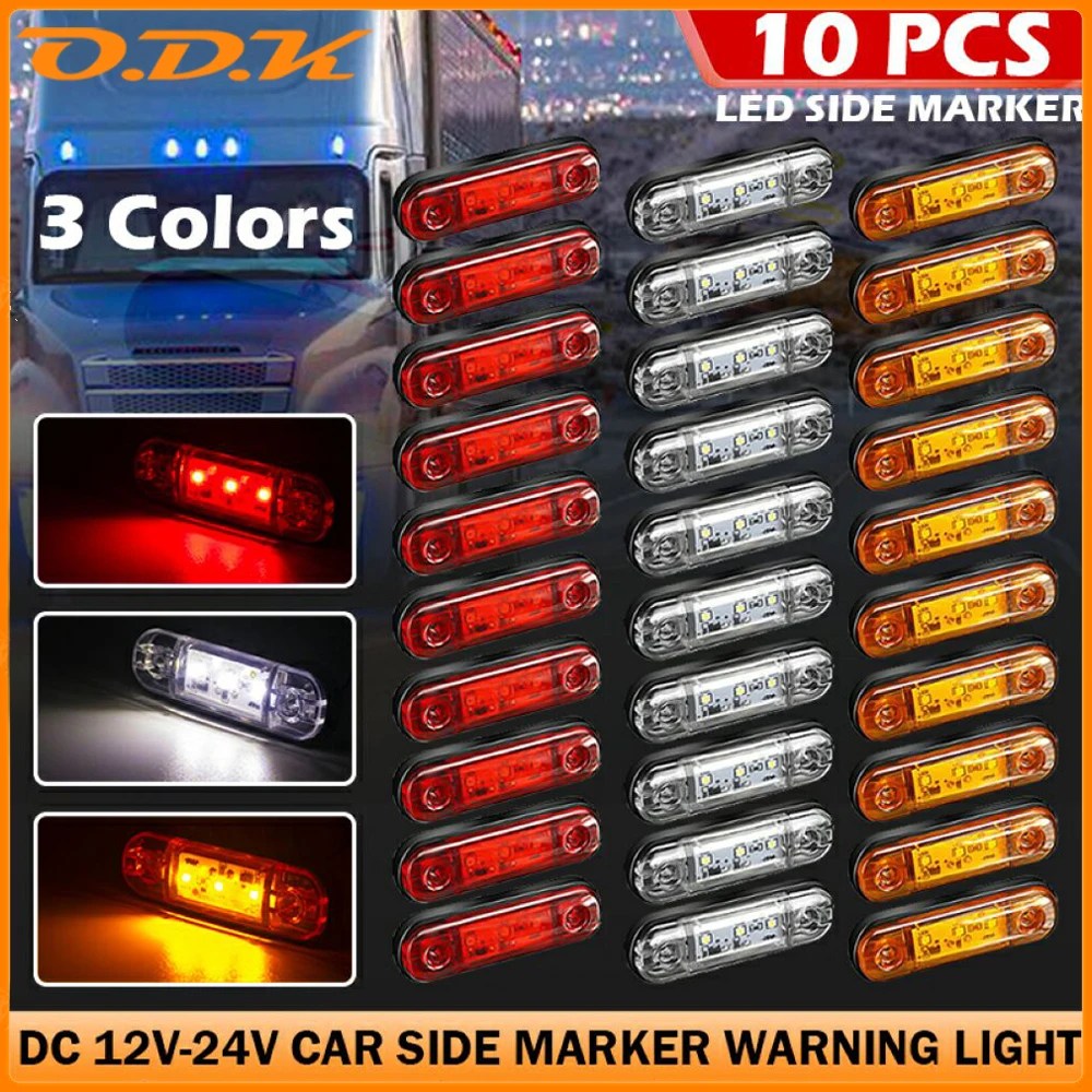 6x/10x 12V 24V 3 LED harici yan işaretleyici uyarı işığı Oval gümrükleme sinyal römork kamyon ışığı araba turuncu beyaz kırmızı su geçirmez