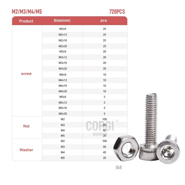 720-100 adet altıgen başlı soket kap vida aksesuarları kiti DIN912 M2 M2.5 M3 M4 M5 A2-70 304 paslanmaz çelik Allen cıvata fındık aracı kiti - Görsel 13