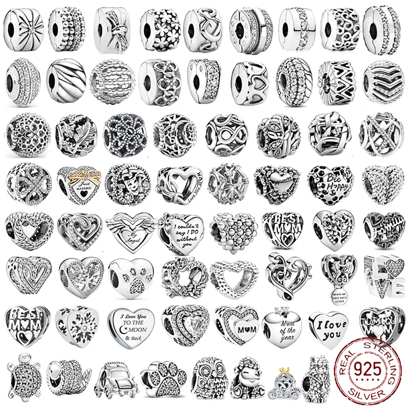 925 ayar gümüş kalp dairesel hayvan boncuk orijinal Pandora Charm bilezik kadınlar için DIY moda gümüş 925 takı yapımı