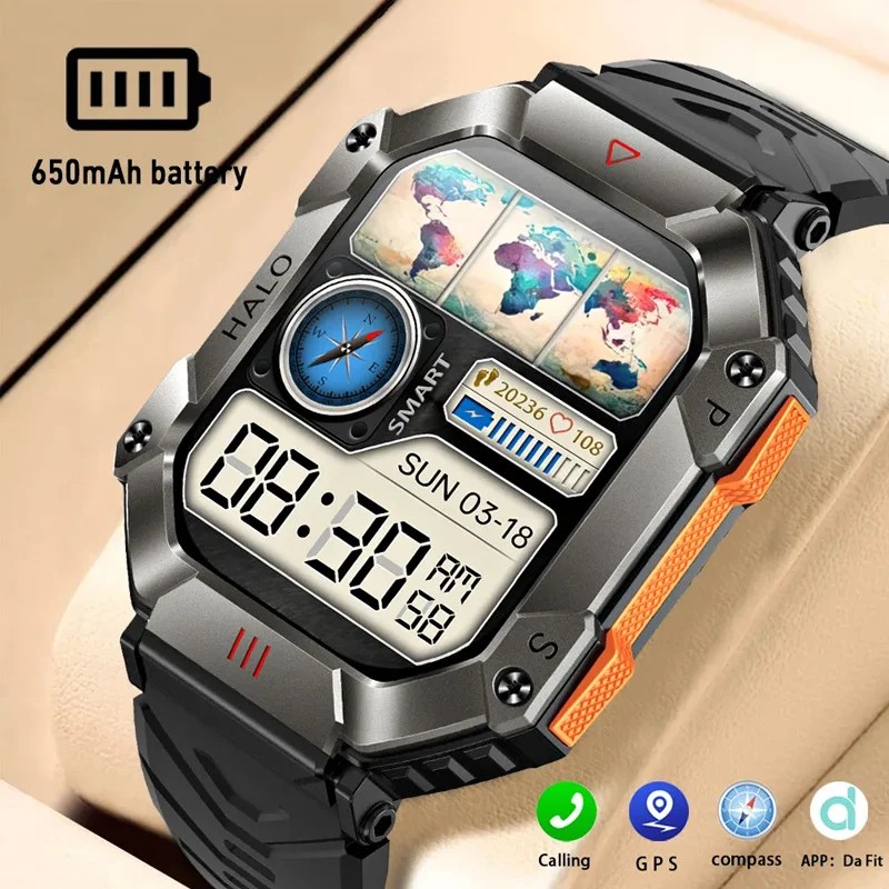 Açık GPS spor parça Smartwatch 2.0 inç 650 mAh büyük pil İzle pusula 2023 yeni Bluetooth çağrı Smartwatch erkekler APP:DaFit
