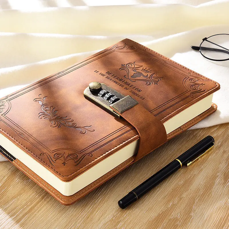 A5 200 sayfa kilit günlüğü ile Retro şifre kitap kalınlaşmış yaratıcı el defter öğrenci not defteri not defteri bağlayıcı