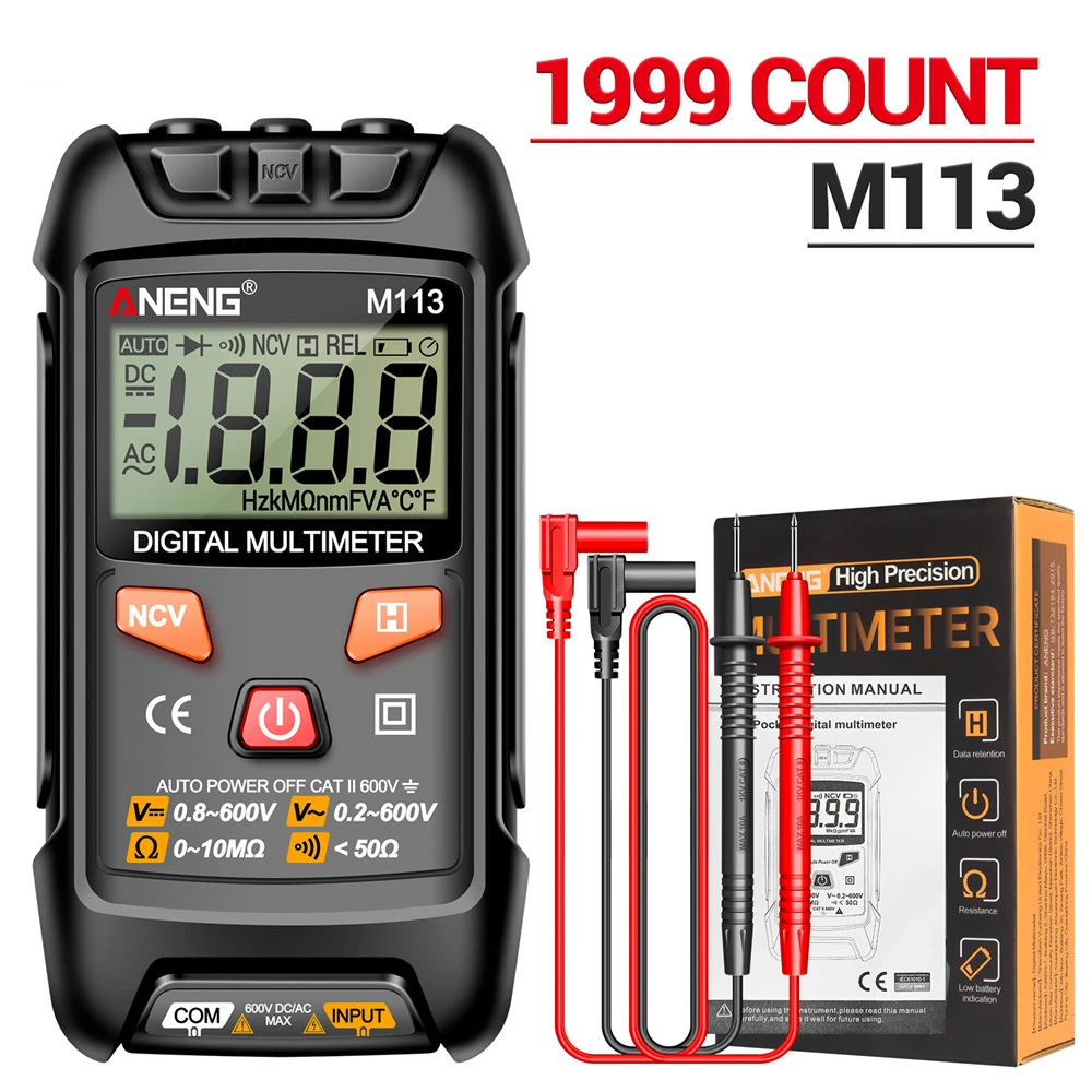 ANENG M113 1999 sayımları Mini multimetre dijital akıllı AC/DC gerilim metre Ohm ncv'deki elektrik araçları ölçüm aletleri