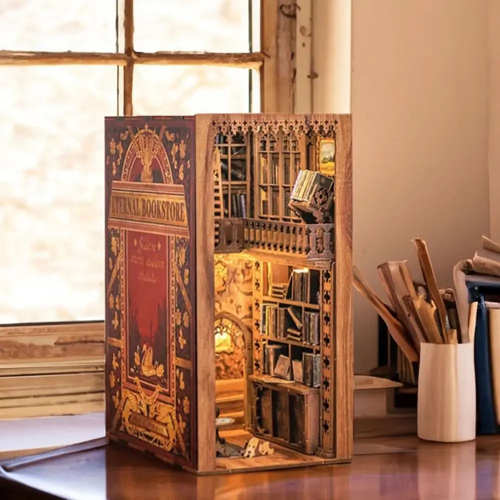 ATUBAN DIY kitap Nook kiti, DIY Dollhouse Booknook kitaplık ekle dekor Alley,Bookends modeli inşa-LED ışık ile yaratıcılık kiti - Görsel 2