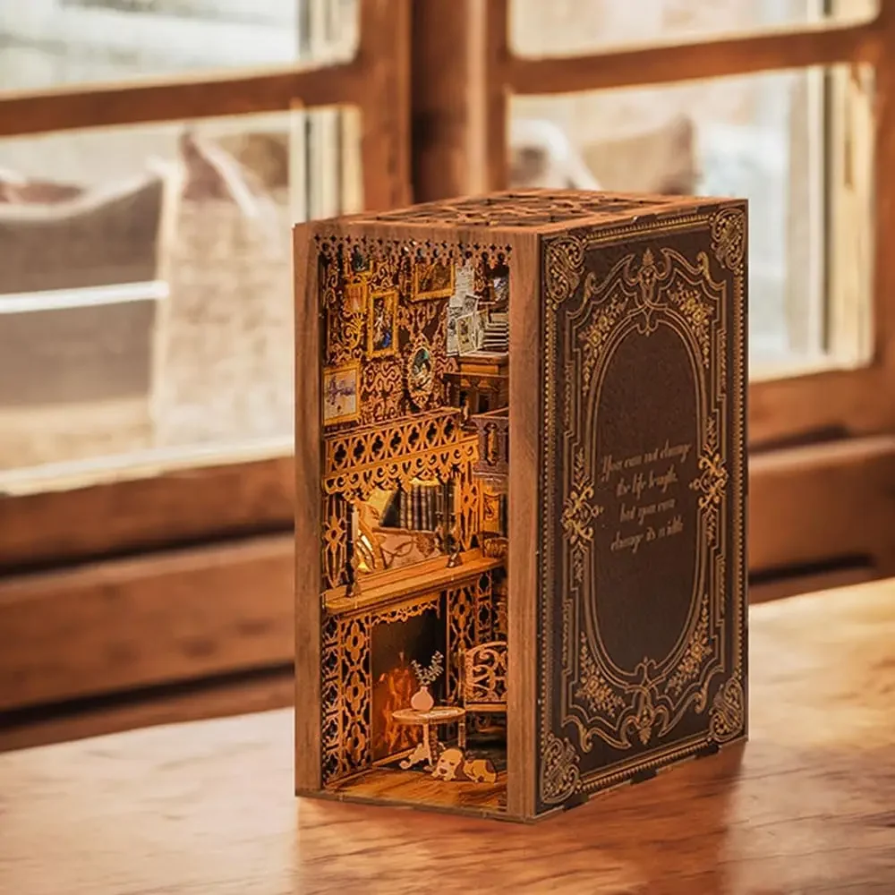 ATUBAN DIY kitap Nook kiti, DIY Dollhouse Booknook kitaplık ekle dekor Alley,Bookends modeli inşa-LED ışık ile yaratıcılık kiti