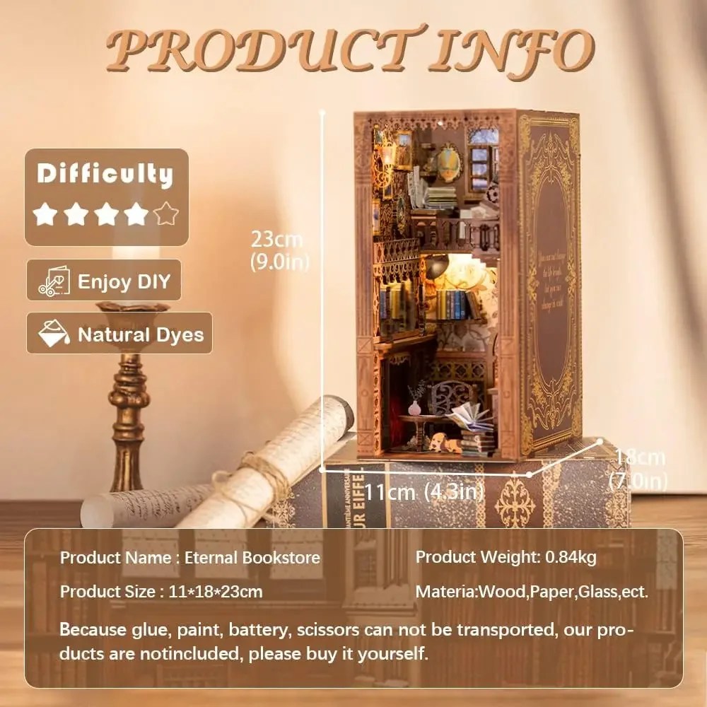 ATUBAN DIY kitap Nook kiti, DIY Dollhouse Booknook kitaplık ekle dekor Alley,Bookends modeli inşa-LED ışık ile yaratıcılık kiti - Görsel 5