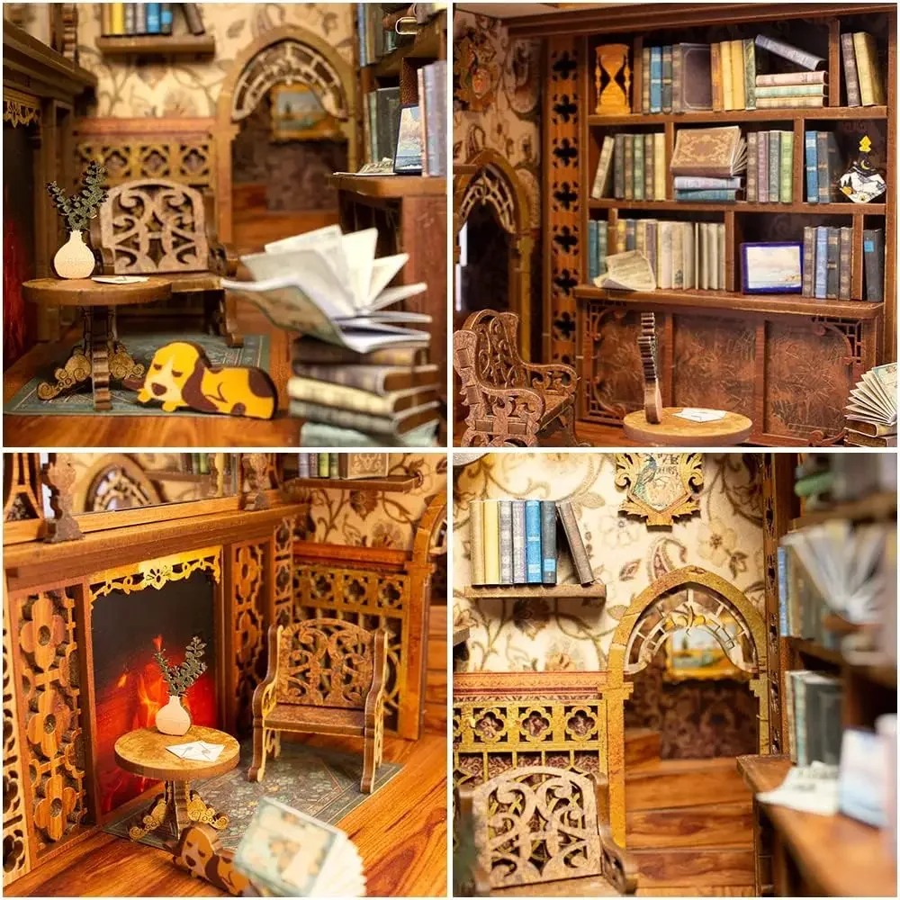 ATUBAN DIY kitap Nook kiti, DIY Dollhouse Booknook kitaplık ekle dekor Alley,Bookends modeli inşa-LED ışık ile yaratıcılık kiti