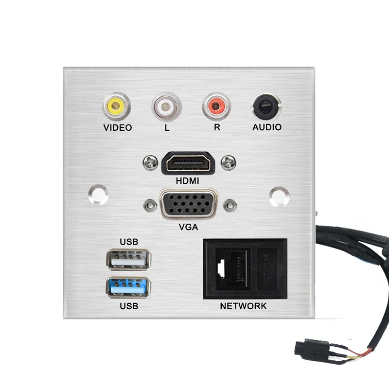 Alüminyum alaşımlı kaynak ücretsiz uzatma kablosu soketi panel VIDEO L R ses HDMI VGA USB ağ yama kurulu konektörü