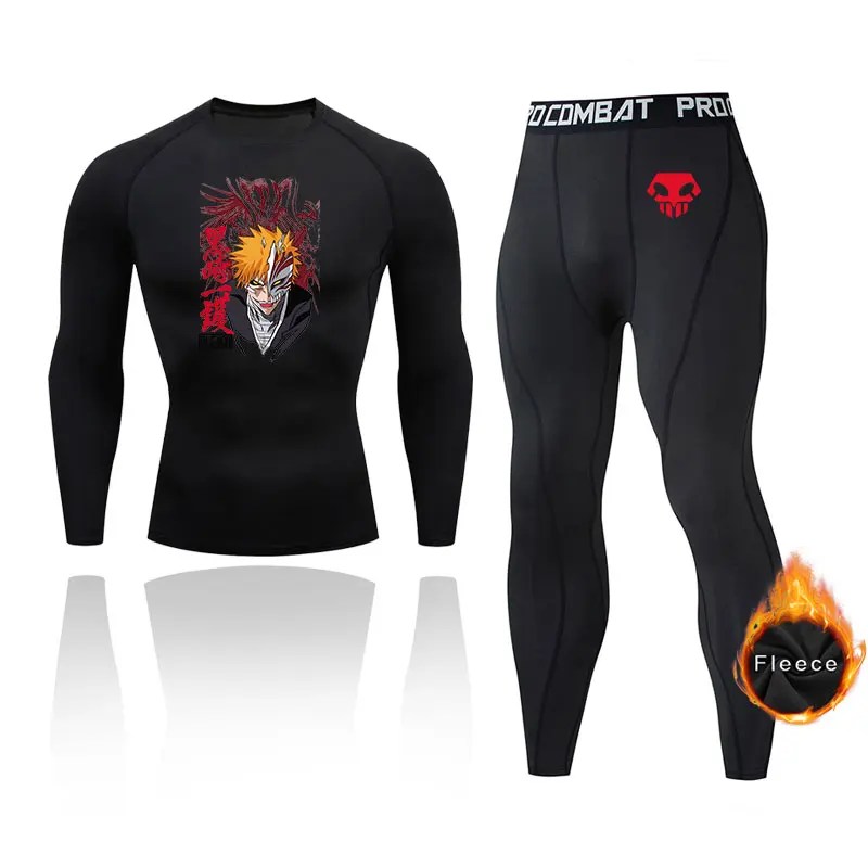 Anime Bleach termal iç çamaşır iç çamaşırı setleri saki Ichigo sıkıştırma gömlek paçalı don erkek spor kayak koşu egzersiz