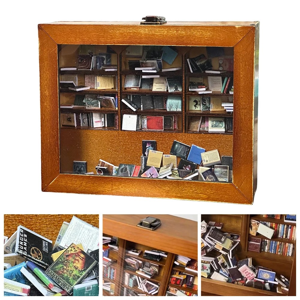Anti anksiyete ahşap kitaplık vitrinin anksiyete küçük kütüphane dolabı ahşap kütüphane süs kitap severler için sallayın - Görsel 5