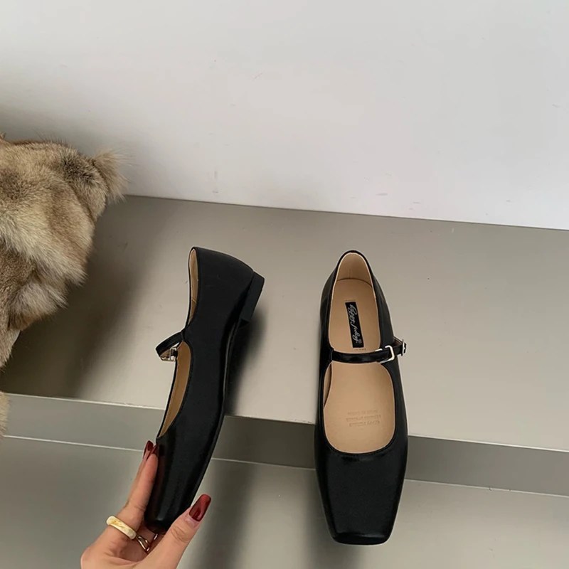 Antsquare kare ayak bale ayakkabıları moda düşük topuk Mary Jane ayakkabı Casaul gümüş sığ toka yumuşak taban ayakkabı Zapatos De Mujer - Görsel 6