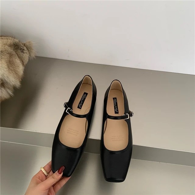 Antsquare kare ayak bale ayakkabıları moda düşük topuk Mary Jane ayakkabı Casaul gümüş sığ toka yumuşak taban ayakkabı Zapatos De Mujer - Görsel 10