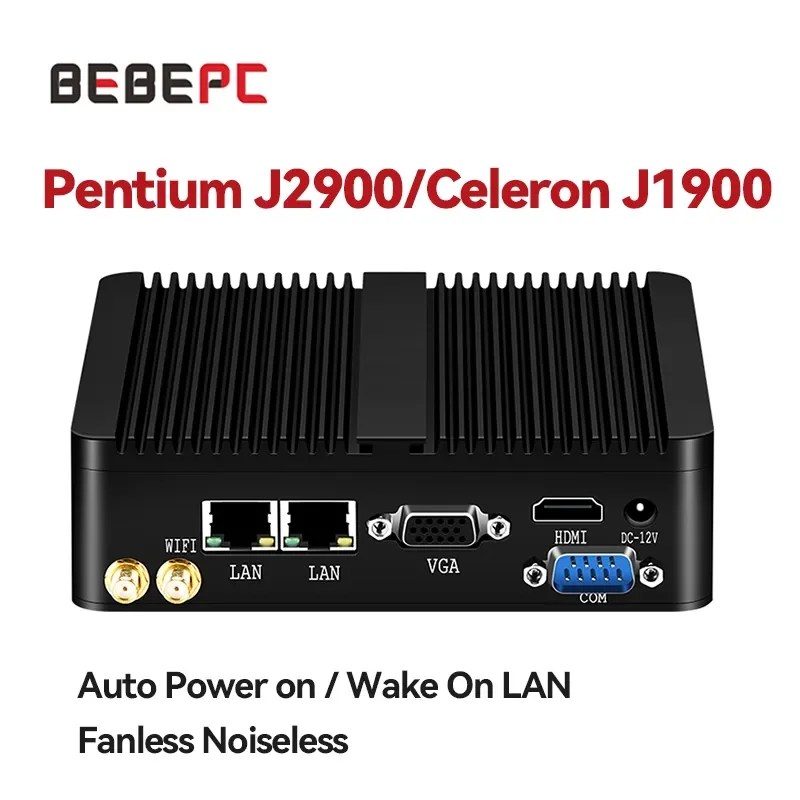 BEBEPC endüstriyel fansız Mini PC Celeron J1900 N2930 J1800 HTPC çift LAN ve COM Gigabit Windows 10 Linux Mini bilgisayar HD WIFI