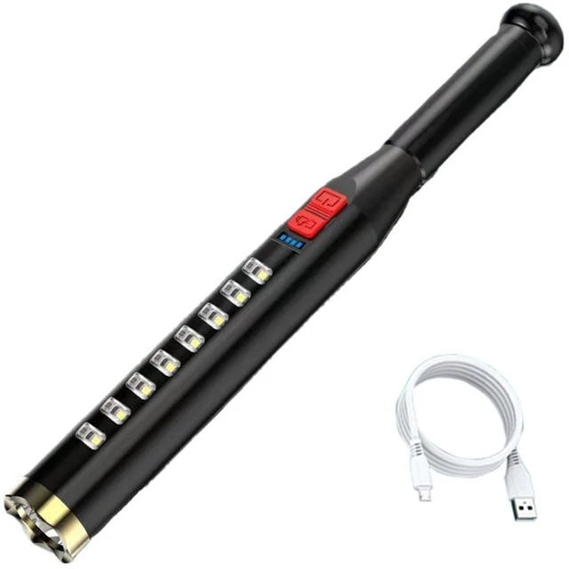 BORUIT beyzbol sopası kendini savunma LED el feneri USB şarj edilebilir su geçirmez Torch güçlü güvenlik Anti isyan ekipmanları lamba