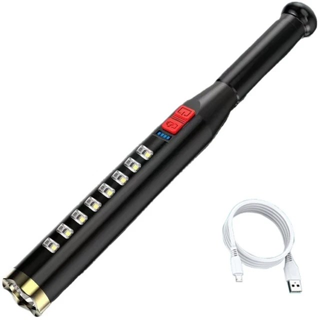 BORUIT beyzbol sopası kendini savunma LED el feneri USB şarj edilebilir su geçirmez Torch güçlü güvenlik Anti isyan ekipmanları lamba - Görsel 8