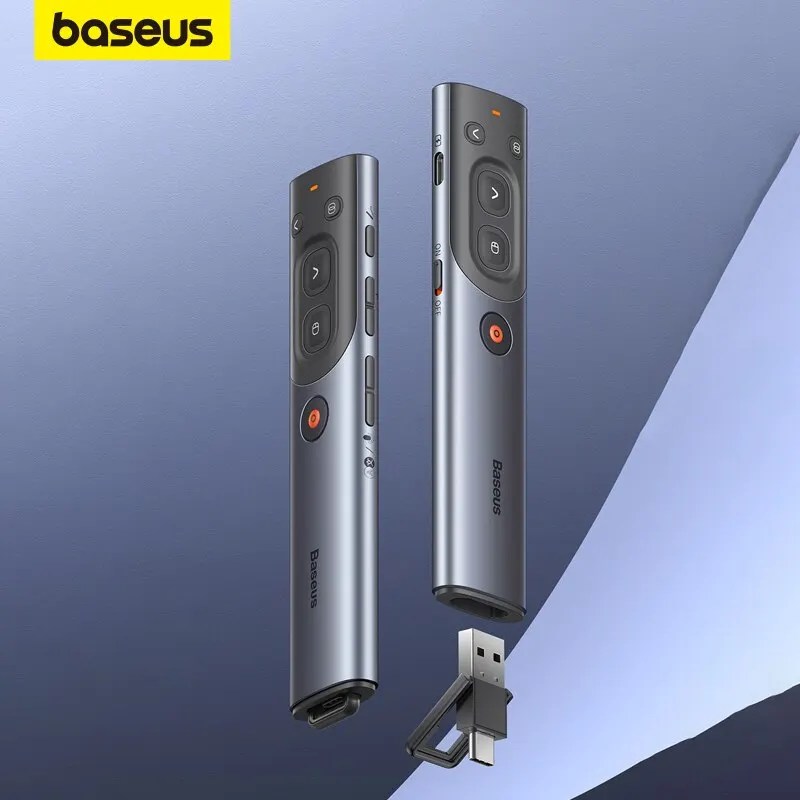Baseus kablosuz sunum Pointer PPT sayfa Turner USB Pointer uzaktan kumanda kızılötesi sunum kalem ile projektör slayt için