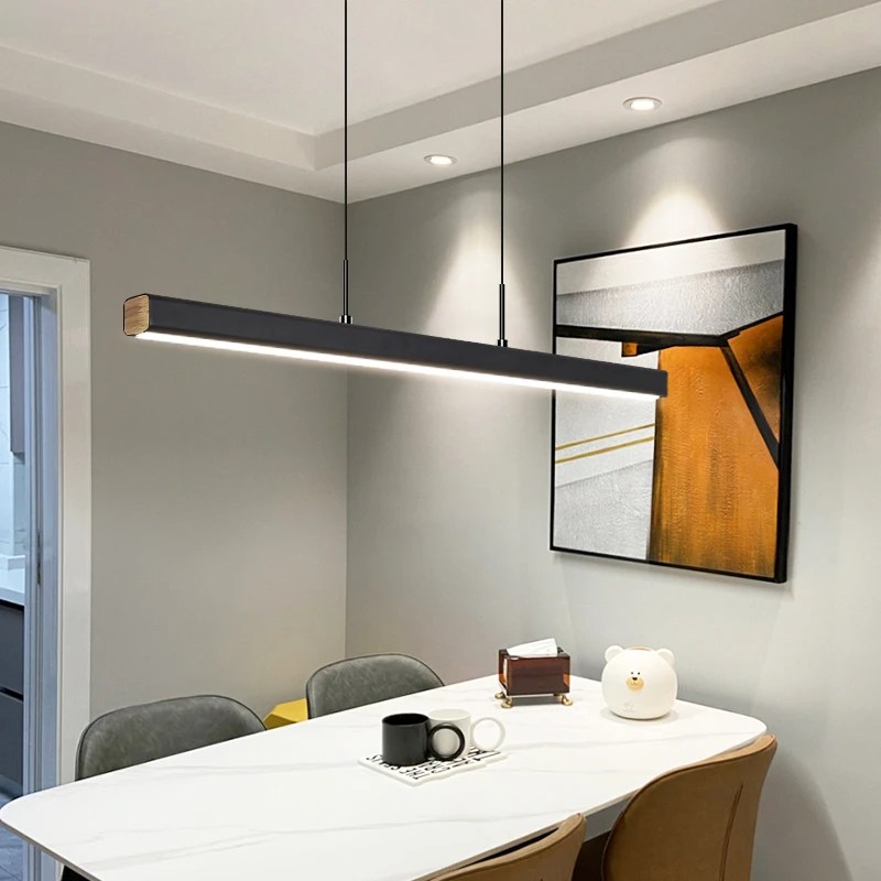 Bir kelime minimalist yemek odası avize modern uzun şerit yemek masası lambası lüks yemek odası bar masası lambası ofis ışığı