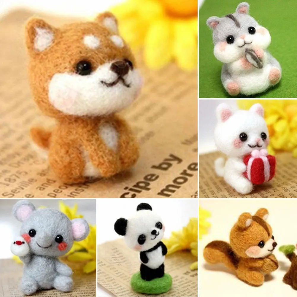 Bitmemiş keçe kiti sevimli hayvan koleksiyonu Panda sincap kedi kaplumbağa bebek yün keçe malzemeleri dürtmek keçe