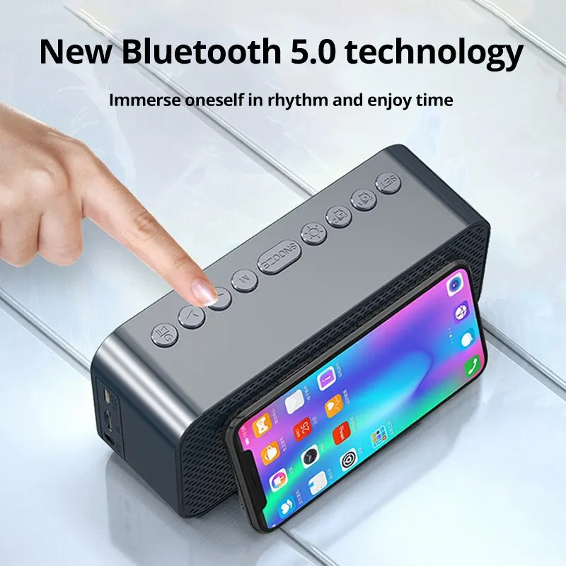Bluetooth ile 1 adet LED dijital çalar saat, hoparlör ayna yatak odası ofis dekor masa ekran sıcaklık FM radyo