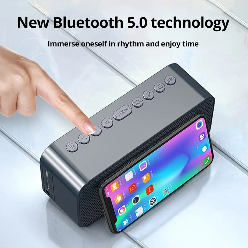 Bluetooth ile 1 adet LED dijital çalar saat, hoparlör ayna yatak odası ofis dekor masa ekran sıcaklık FM radyo - Görsel 4