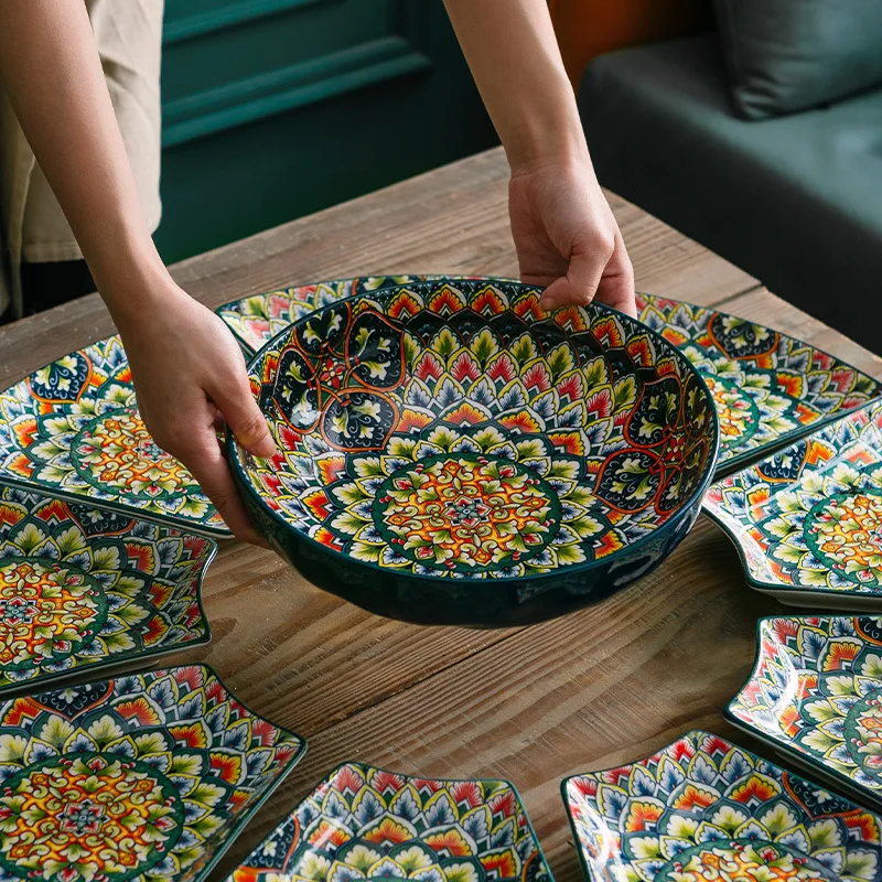 Bohemian seramik kaseler yemekleri sofra çanak yemek masası seti çorba kasesi yemek takımı tabaklar ve tabak ve yemek takımları takım plaka seti