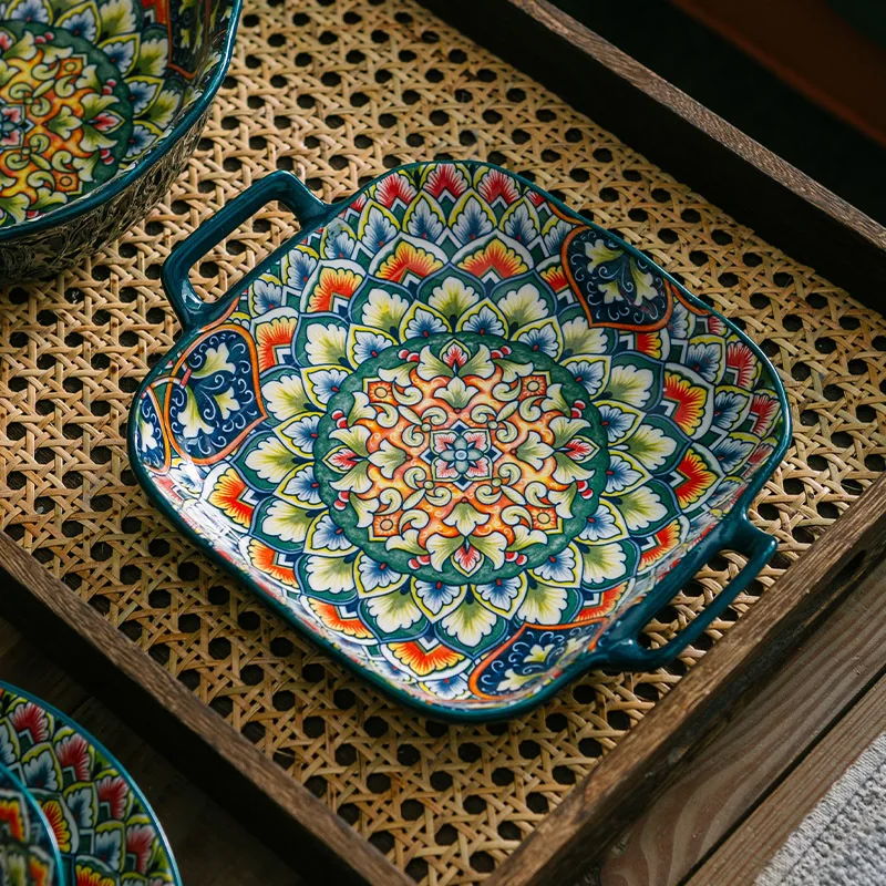 Bohemian seramik kaseler yemekleri sofra çanak yemek masası seti çorba kasesi yemek takımı tabaklar ve tabak ve yemek takımları takım plaka seti