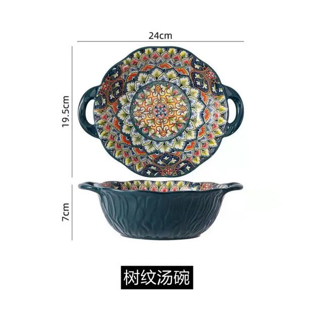 Bohemian seramik kaseler yemekleri sofra çanak yemek masası seti çorba kasesi yemek takımı tabaklar ve tabak ve yemek takımları takım plaka seti - Görsel 7