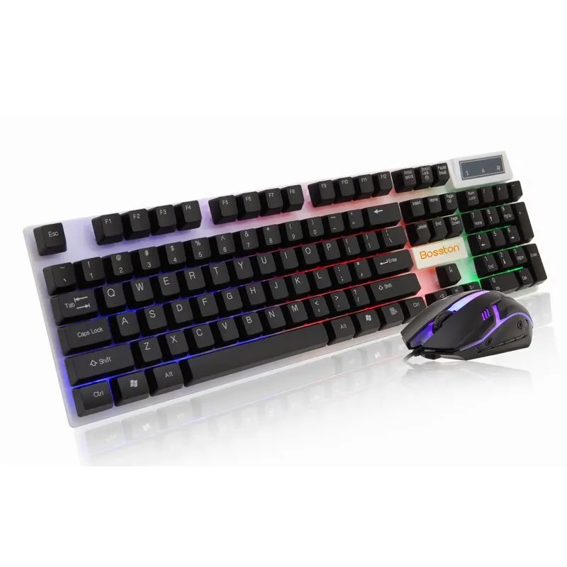 Bosston marka sıcak satmak 8310 oyun klavye Mouse Combos kablolu masaüstü dizüstü bilgisayar için tek gökkuşağı ile arkadan aydınlatmalı paketi ile