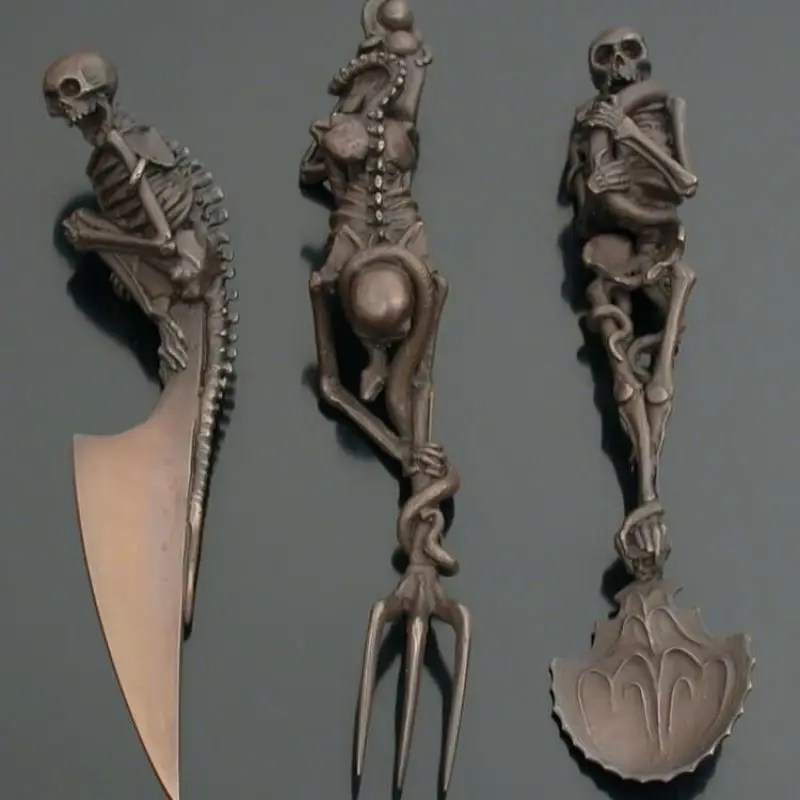 Cadılar bayramı hediye iskelet çatal bıçak takımları Vintage yemeği masa sofra takımı Set Metal el sanatları parti dekorasyon hediyeler Dropshipping - Görsel 3