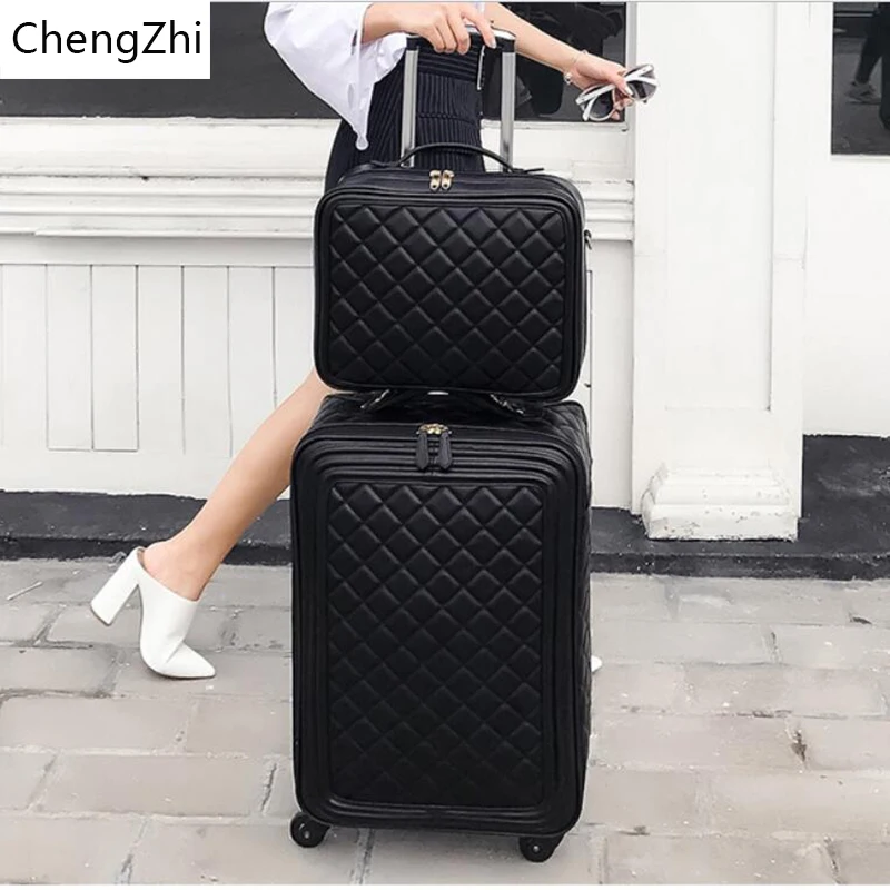 Carrylove 20 "24" inç kadın kabin deri arabası bavul 16 "Spinner el bagaj tekerlekler üzerinde