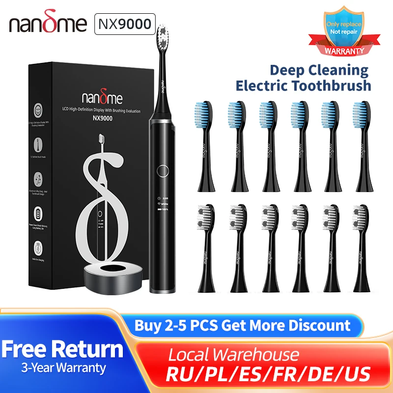 【Code:NANDME1211】Nandme NX9000 elektrikli diş fırçası ultrasonik IPX7 su geçirmez akıllı LCD ekran endüktif şarj derin temizlik diş fırçası