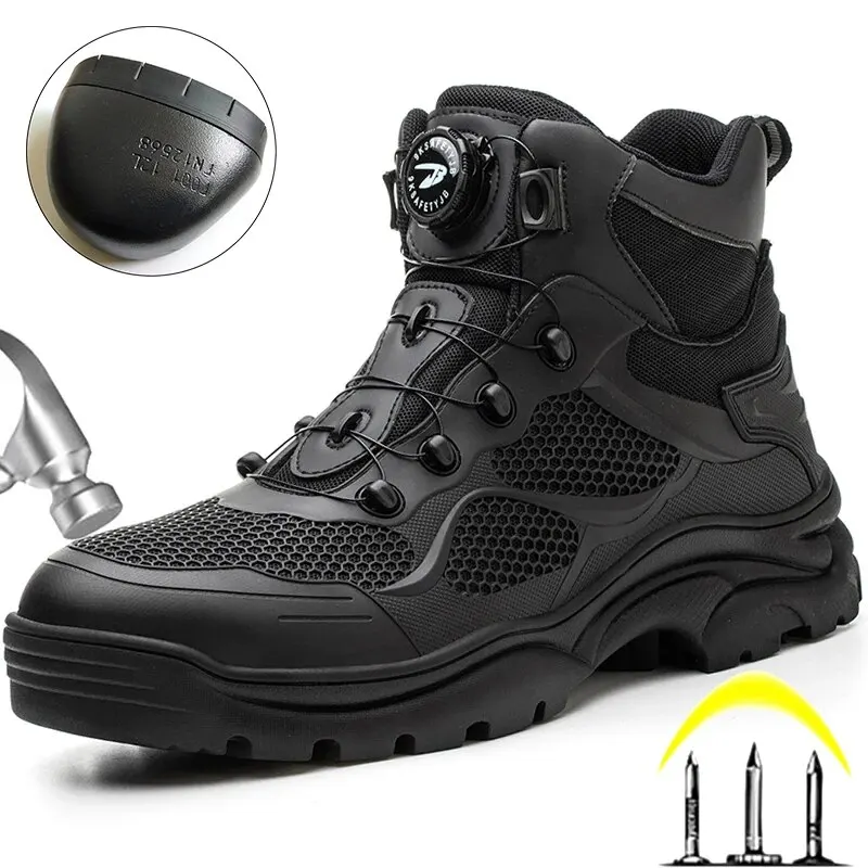 Döner düğme güvenlik ayakkabıları erkekler iş Sneakers yıkılmaz ayakkabı delinmez koruyucu ayakkabı iş botları çelik ayak
