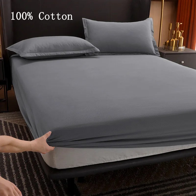 Düz renk yıkanabilir 100% pamuk döşek kapak tek çift kral kraliçe Bed1.5m için kaymaz monte levha 1.8m 2.0m