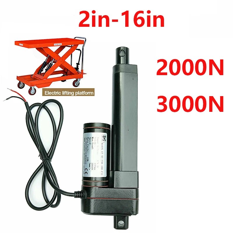 DC 12V 24V elektrikli lineer aktüatör silindir asansör 2000N 3000N İnme 2 "~ 16" hızlı